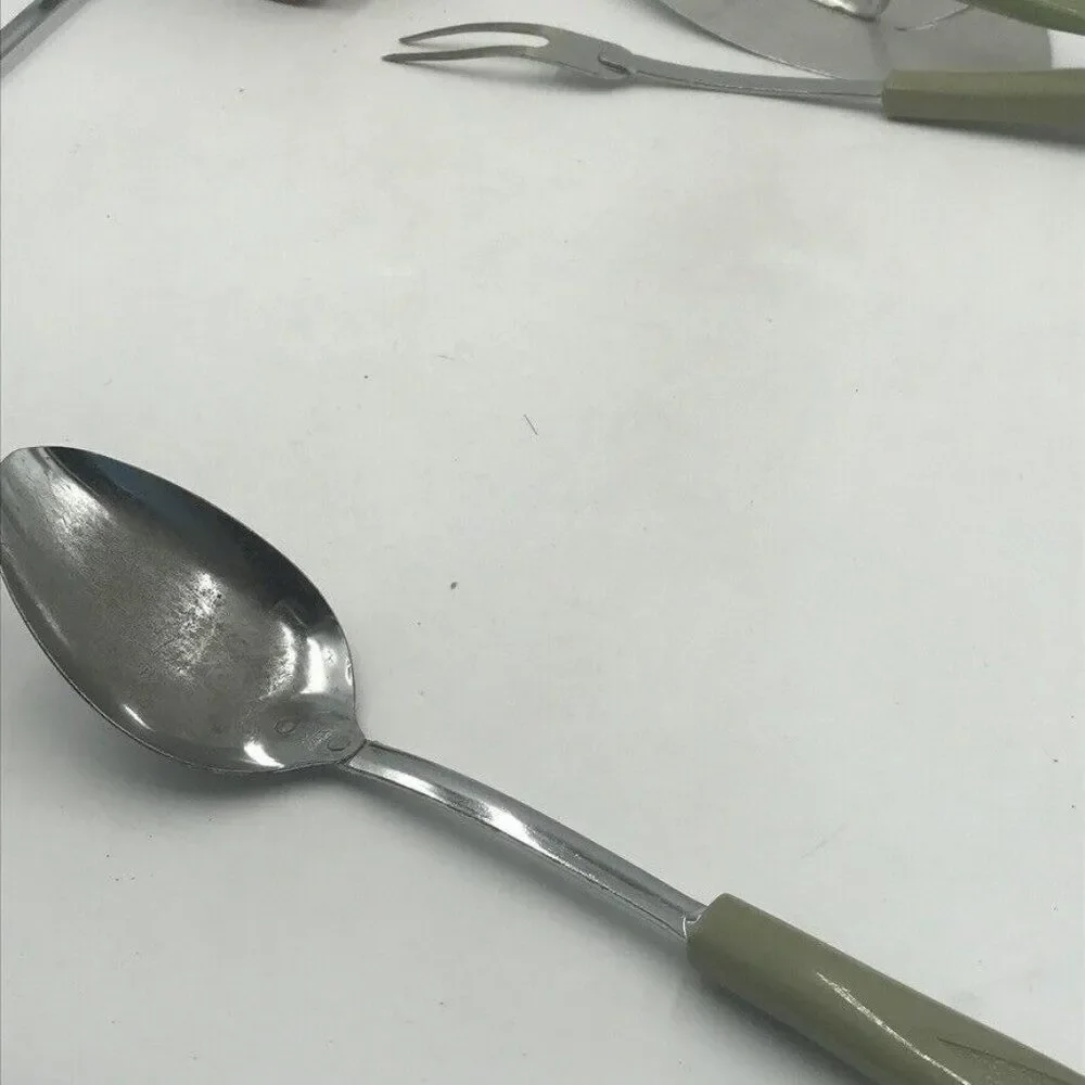 Vintage Chromium Plated Ekco USA Kitchen Utensil Lot Avocado Green Campbells S&P